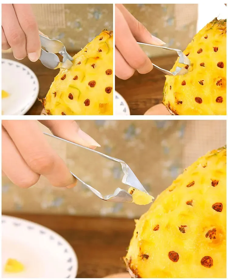 Description Picture 3 of itemStainless Steel Strawberry Huller Fruit Peeler Pineapple Corer Slicer Cutter Kitchen Knife Gadgets Pineapple Slicer Clips New