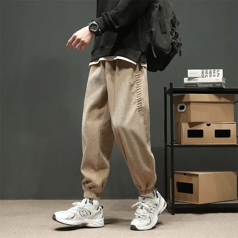 Spring Autumn New Fashion Solid Color Korean Casual Sweatpants Man Loose Letter Embroidery Chic Male Trousers Streetwear Clothes