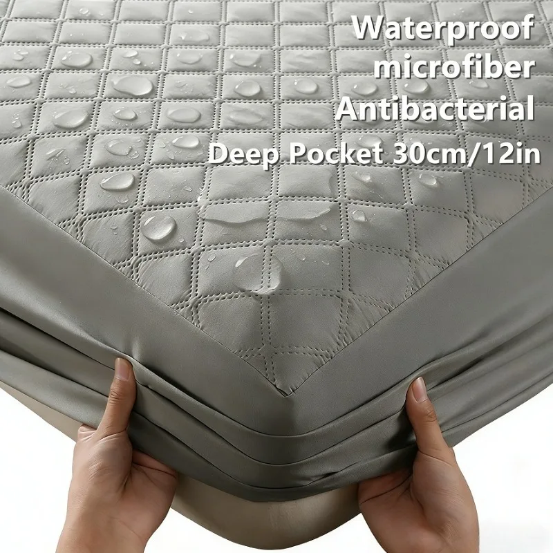 Protector de Colchón Acolchado Impermeable Antibacteriano, Transpirable, Ultra Suave, de Fibra Ultrafina, Sin Ruido, con Bolsillos Profundos