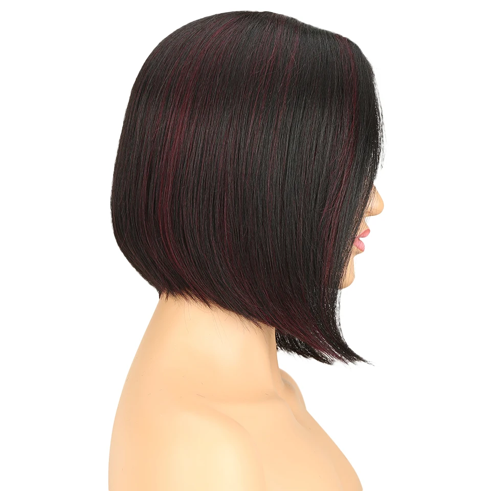 Lekker Wear to go Highlight Burg Red Short Bob Pixie Cut Part Lace Human Hair Wigs For Women Brazilian Remy Hair Glueless Wigs