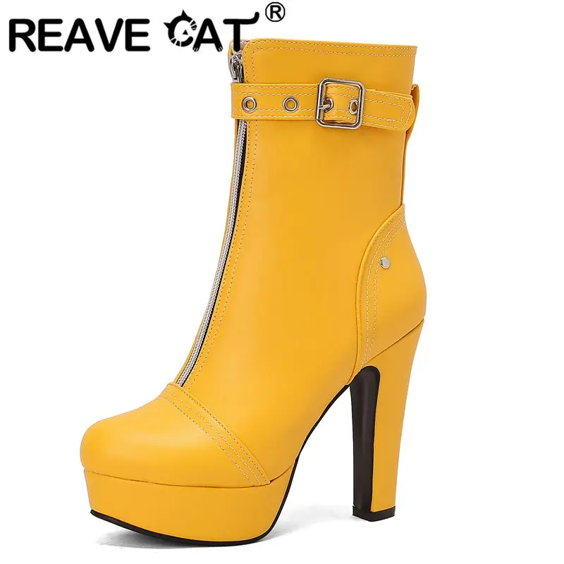 MODENCOCO Women's Matte Knee High Boots - 4 Inch Block Heel, Round Toe, Zipper Closure