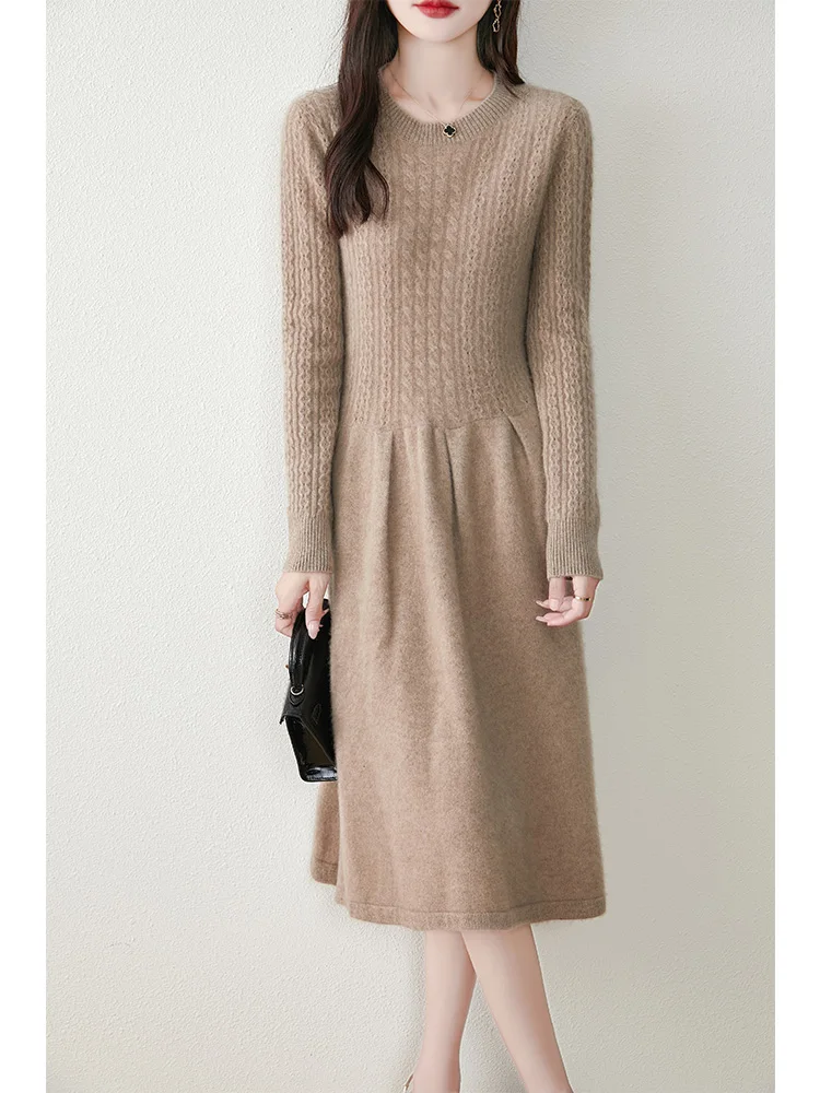 Knitted long skirt woman fashion net yarn sequin dress female autumn and winter dress plus size slim