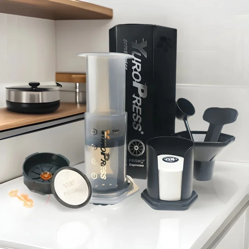 Portable Espresso Coffee Maker with French Press and Drip Features, Includes Filters