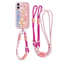 Artistic Flower Wrist Chain Lanyard Crossbody Necklace Phone Case Cover - Galaxy S20 FE (JGSPink - Hua037 - XKSS)
