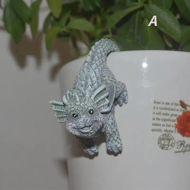 Cute Dragon Outdoor Statue Flower Pot Decoration Hanging On The Pot Garden Sculpture Resin Crafts Home Ornament Accessories
