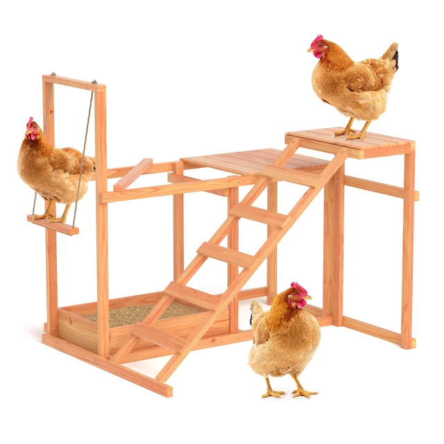 19518-eee39c.jpg Chicken Activity Play Chicken Perches for Poultry Run, Swing Stand, Wood Chicken Toy for 3-4 Birds, Wooden Chicken Coops Accessory with Multiple Perches & Ladder & Feeder