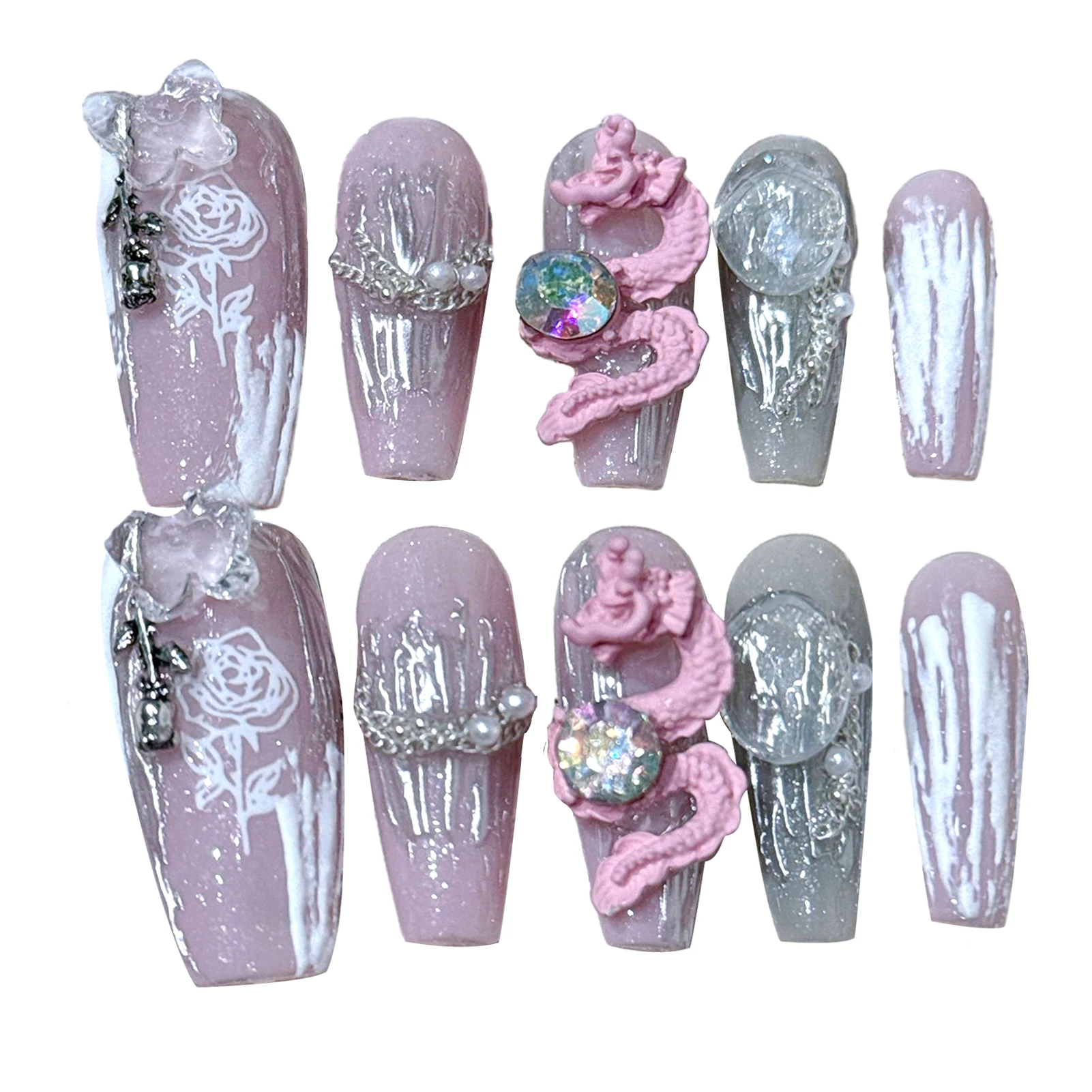 10 pz donna bara unghie finte 3D Design Art Charms resina Nail Tips Manicure Art per Salon Expert e Naive Women