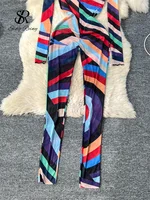 SINGREINY Mesh Sexy Long Playsuit Stand Collar Long Sleeves Transparent Zipper Design Streetwear Striped Print Bodycon Jumpsuits - Image 4