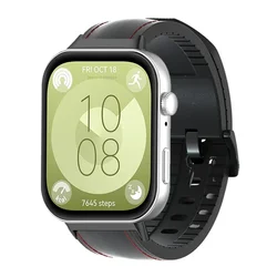Premium Genuine Leather Smartwatch Strap - Elegant Replacement Band (Black Red)