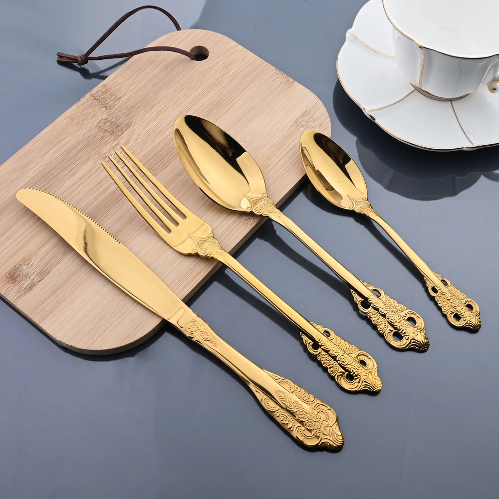 

Zoseil 16/24Pcs Dinnerware Set Stainless Steel Mirror Cutlery Set Knife Fork Teaspoon Tea Spoon Western Kitchen Silver Cutlery