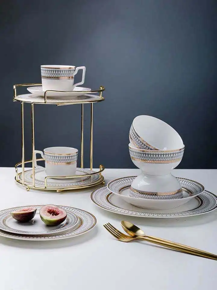 Nordic Dinnerware Set for Wedding Party, Dinner Plates, Noodle Soup BowL Serving Plate, Spoon，Coffee Cup, Dinner Plates, 1Pc