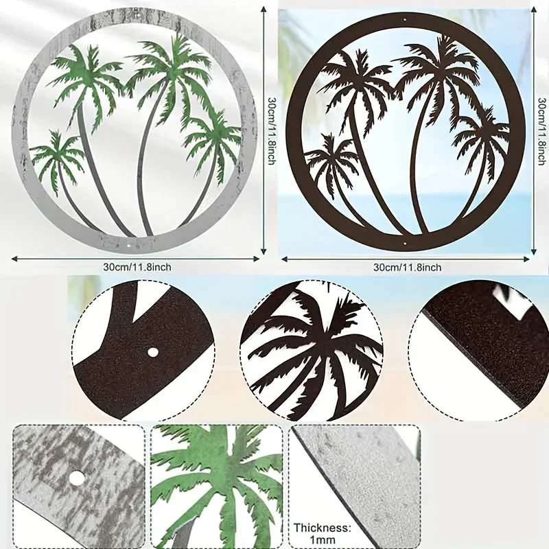 

CIFBUY Decoration 1pc Metal Palm Tree Wall Plaque Hanging Palm Tree Decor, Decorative Palm Tree Home Art Round Outdoor Metal Art