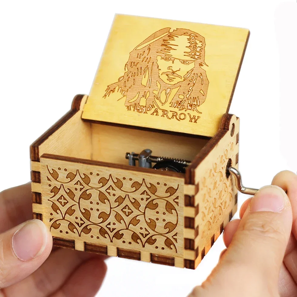 Wooden Anime Figure Music Box Pirates of the Carib Davy Jones Jack Sparrow Creative Birthday Christmas Day Gift music box carousel music box