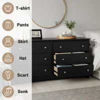 JHK 59IN Wood 6 Dresser Drawers Cabinet for Living Room Stable Structure Storage Wide Chest of Drawers Furniture For Bedroom 3