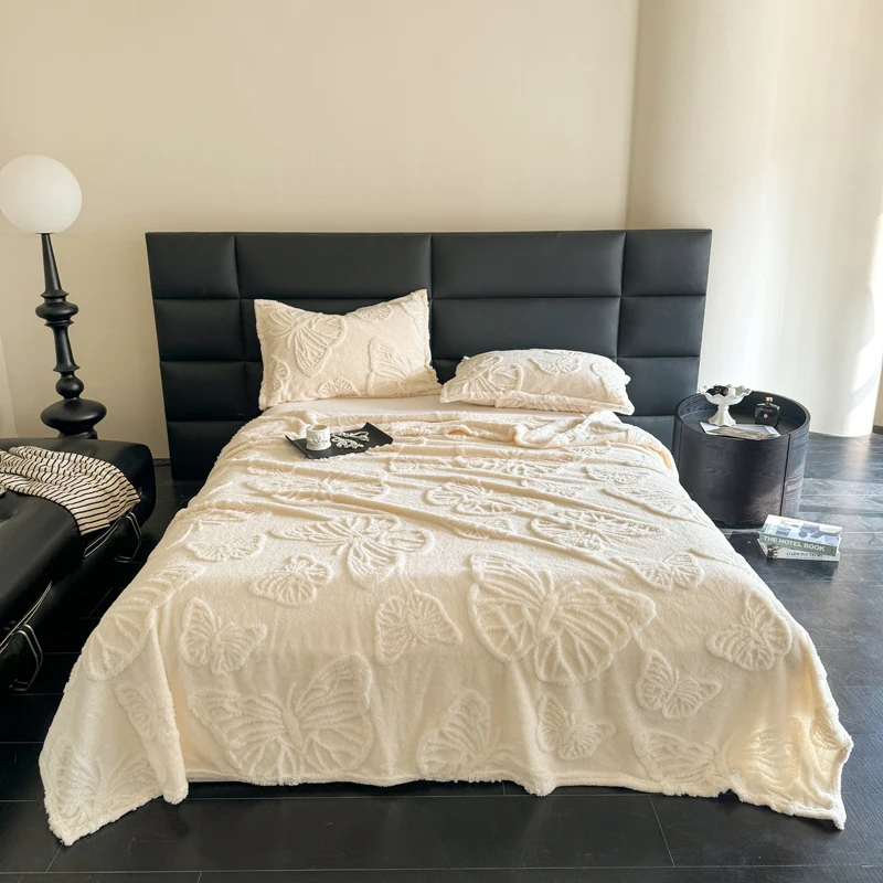 2024 new Tuff velvet solid color jacquard multifunctional cover blanket blanket jacquard butterfly model 2