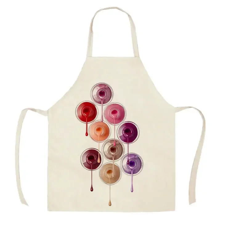 Home Kitchen Apron Color Nail Polish Bottle Printed Sleeveless Linen Aprons Men Women Home Cleaning Tools Fartuchy Chef Tablier 5