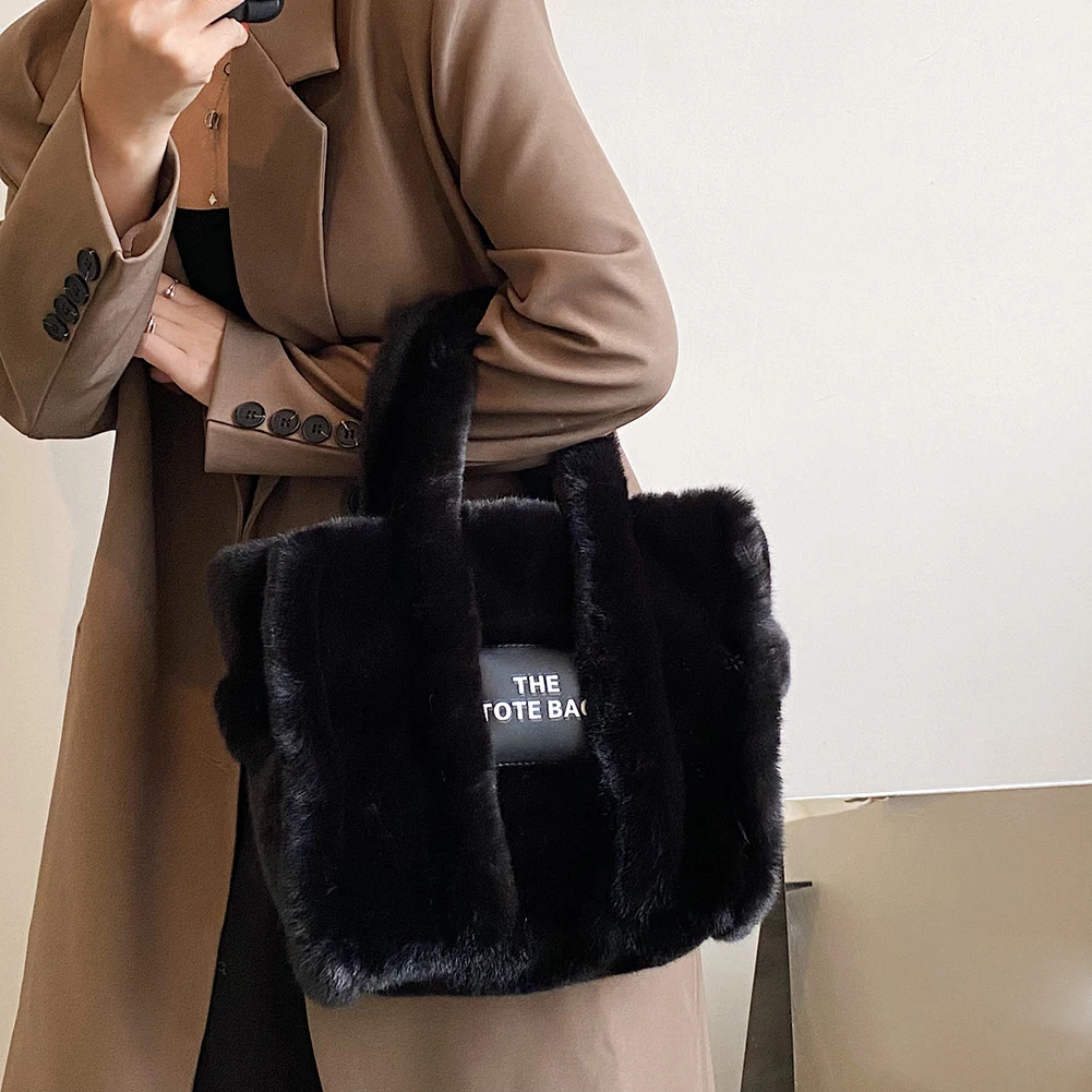 Winter Faux Fur Tote Bag For Women Luxury Designer Handbags Ladies Brand  Plush Fluffy Lambswool Letter Totes Shoulder Bags Purse - AliExpress
