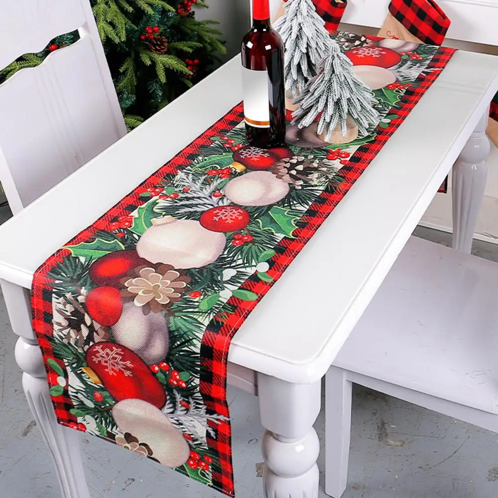 

Рождественский чехол для стола, праздничная Рождественская настольная дорожка с принтом зеленых эльфов, мячей дерева, сезонная прямоугольная Рождественская тема из искусственного льна
