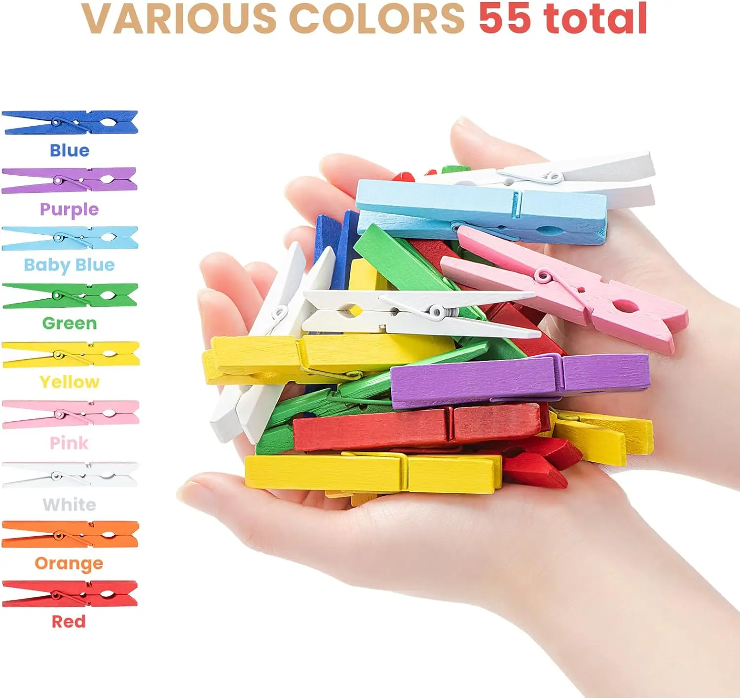 Clothes Pegs Heavy Duty Wooden Multi-Purpose Colorful Clothing Pins for Arts 2.83 in