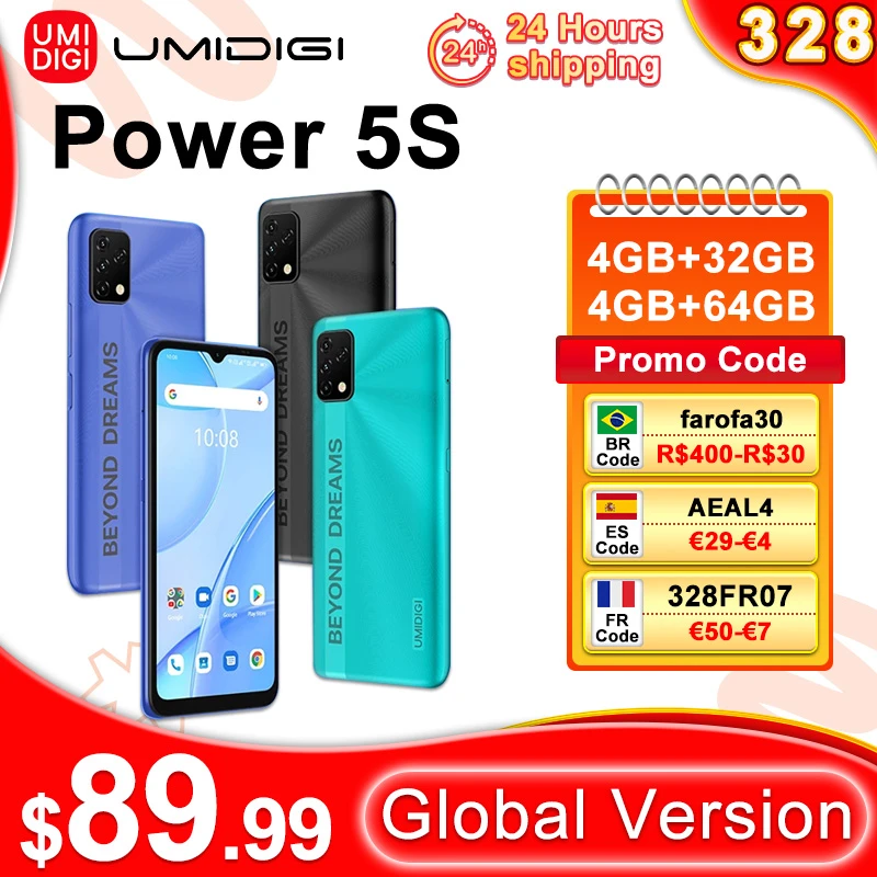 [24H Shipping] UMIDIGI Power 5S Smartphone Global Version  6150mAh 4GB+32GB/64GB 6.53" HD+ Display 16MP Triple Camera newest umidigi phone