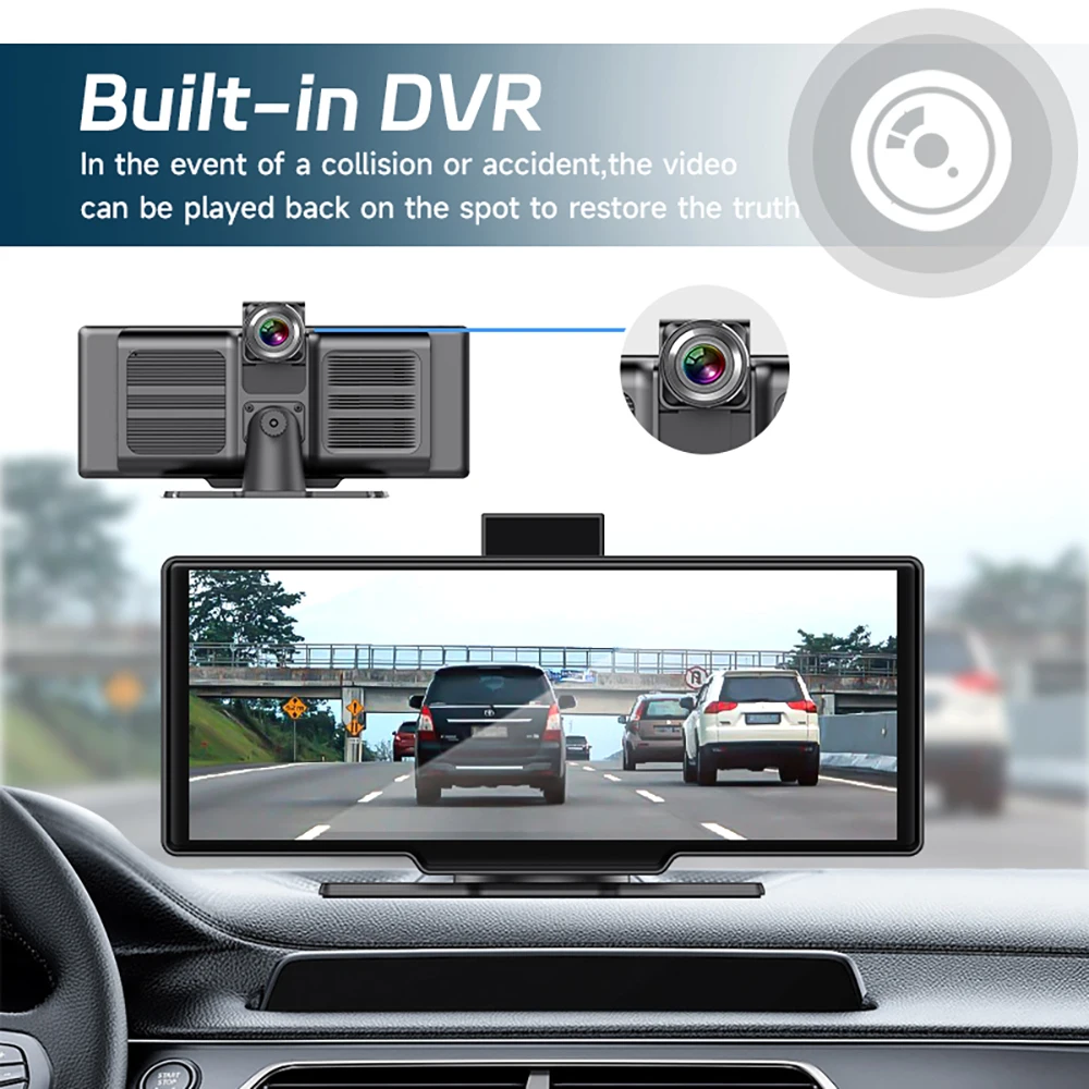 10.26 Inch Wireless CarPlay Android Auto Car Screen, Dashboard 4K Camera, Portable Car Audio Stereo, GPS Navigation, Mirror Link