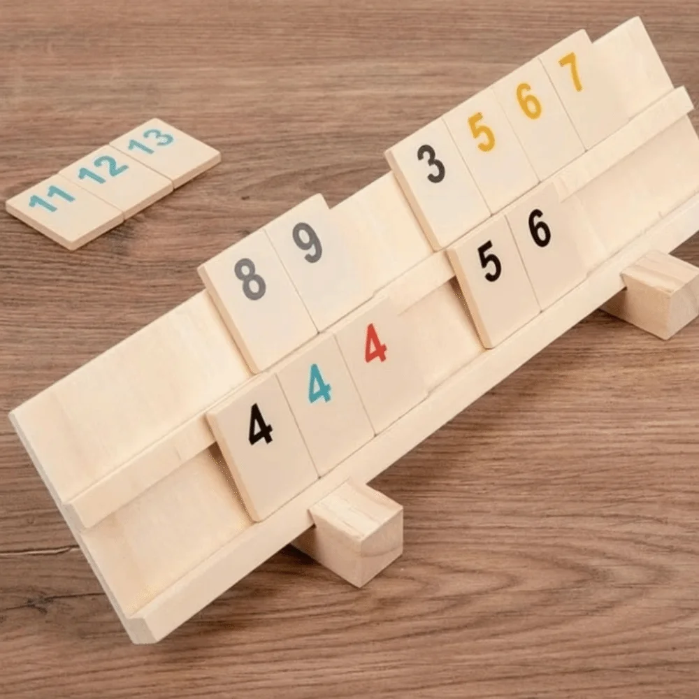 106Pcs Classic Games Wooden Rummikub Game Portable Case 106 Tiles Rummy Cube Game Travel Set Dice Parent-Child Interactive