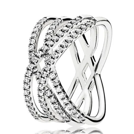 

Authentic 925 Sterling Silver Sparkling Cosmic Lines With Crystal Ring For Women Wedding Party Europe Fashion Jewelry