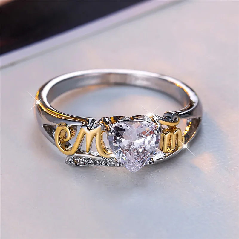 Luxury Female Crystal White Zircon Stone Heart Ring Vintage Silver Color Wedding Jewelry For Women
