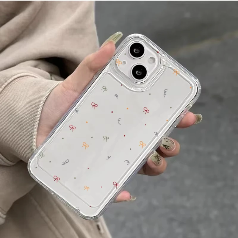 Vibrant Geometry Bowknot Transparent Phone Case - Y2K Silicone Cover