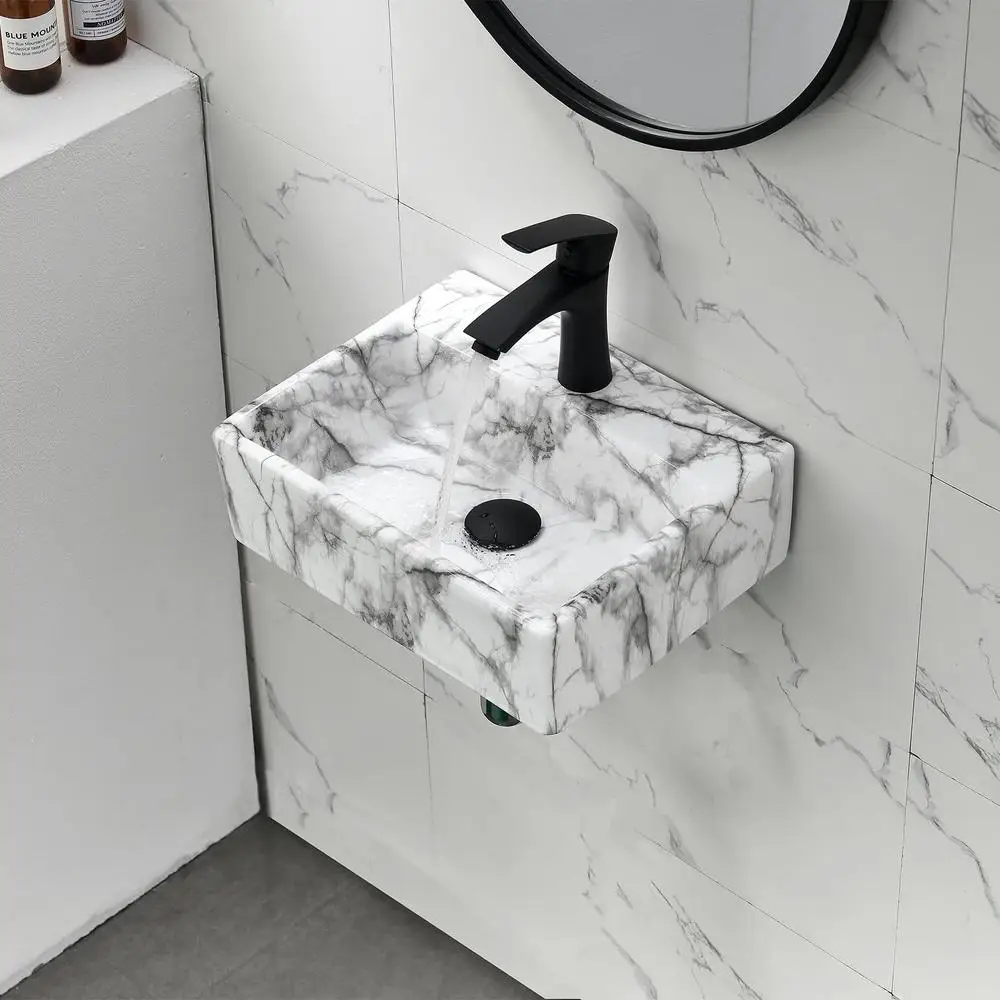 Modern Style European Design Corner Bathroom Sink Premium Ceramic Wall Mount Easy to Clean White Sink Small Spaces Versatile 5
