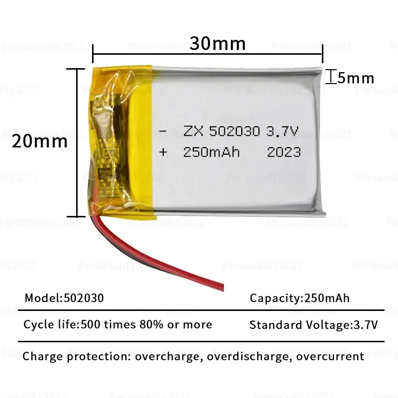 Rechargeable Lithium Batteries 502030 Battery 3.7V 250mAh Lipo Polymer Li-ion Ph-2.0mm for Bluetooth Headset Car Recorder Car Toys Etc.