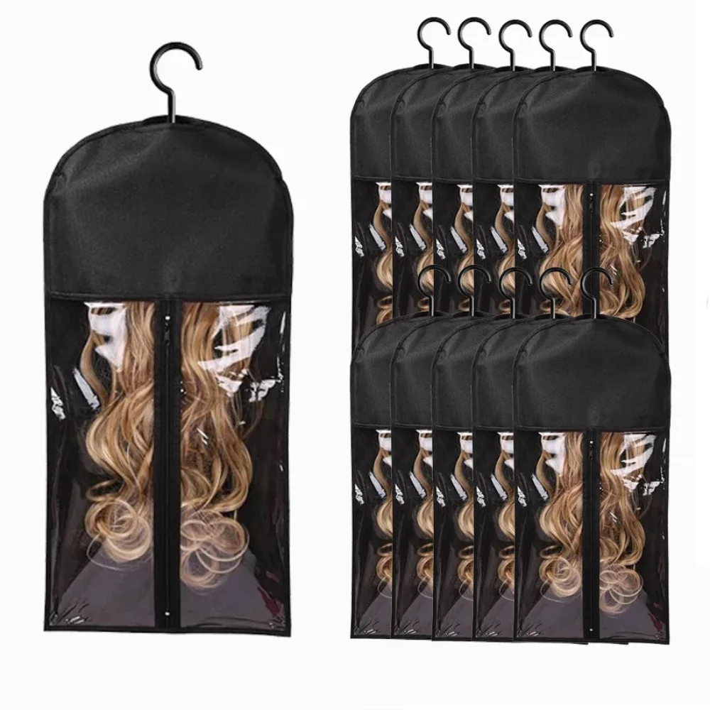 10pcs Wall-Mounted Wig Storage Bags,Travel-Friendly Organizer Black, for All Wig Types,Breathable Material