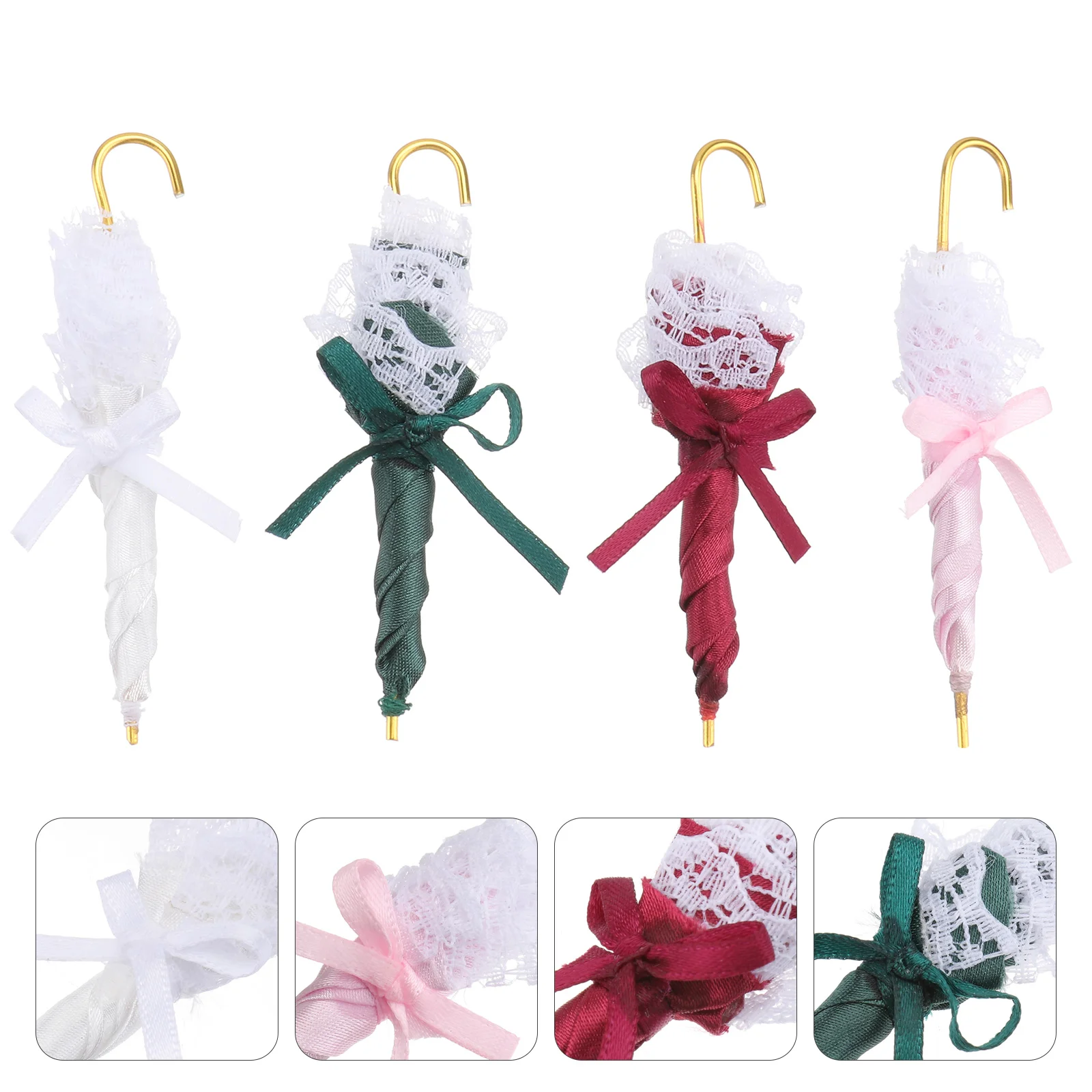 4 Pcs Decorate Dollhouse Umbrella Mini Accessories Accessory Adornment Scene Model Prop football glove trophy match soccer decorative award mittens compact wear resistant baseball accessory school decorate