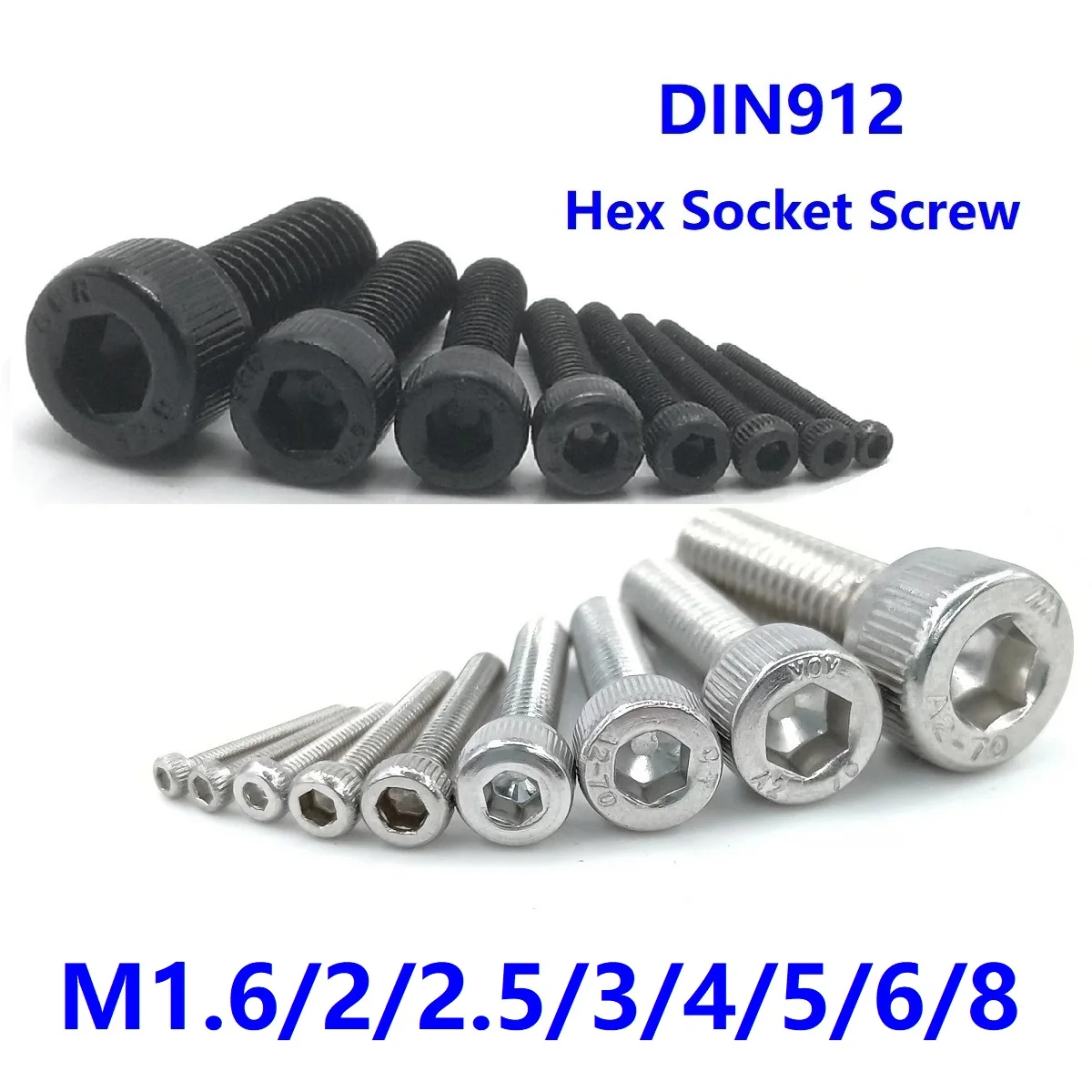 M2 M3 M4 M5 304 Stainless Steel Metric Hex Bolt Socket Cap Head Screw DIN912 