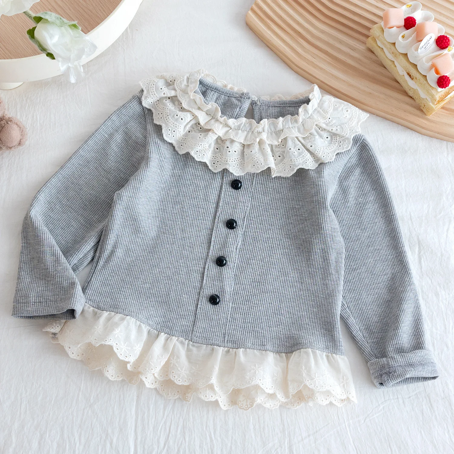 여아 니트 가디건 2026 신상 봄  여자아이 달콤한 러플 레이스 자켓 아동 공주풍 상의