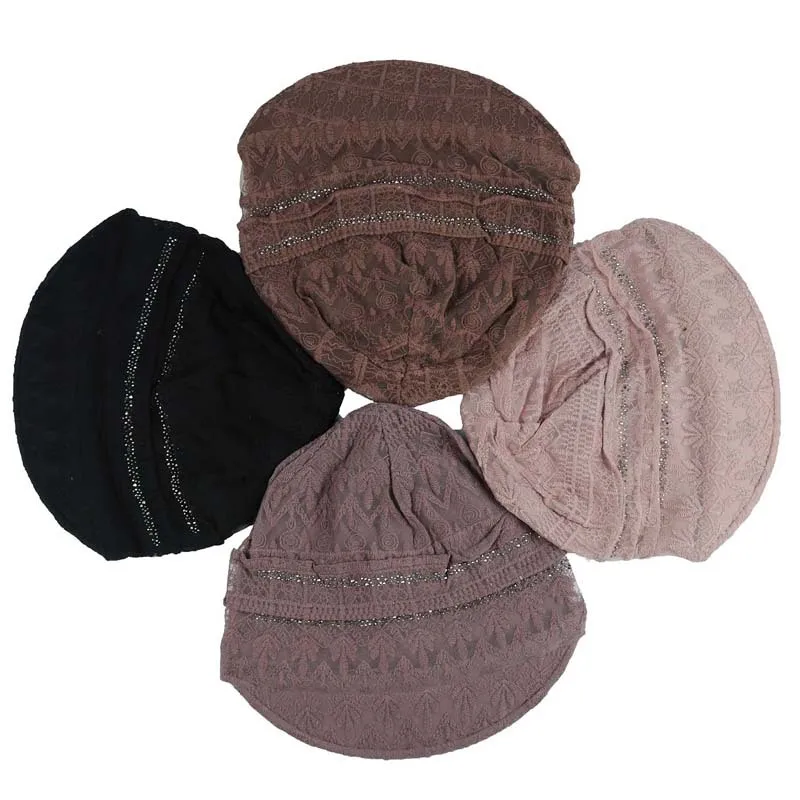 Lace Breathable Short Brim Bonnets for Women Loose Crochet Women Baseball Cap Autumn Winter Foldable Earflap Hats 5