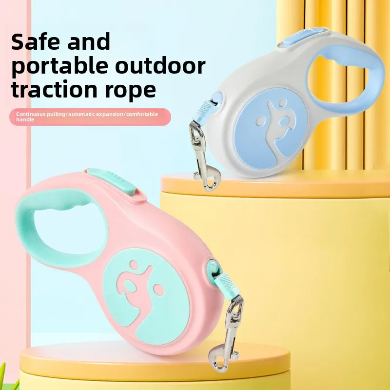 New Ins type pet tow rope with macaron ribbon automatic retractable portable anti slip handle pet tow rope