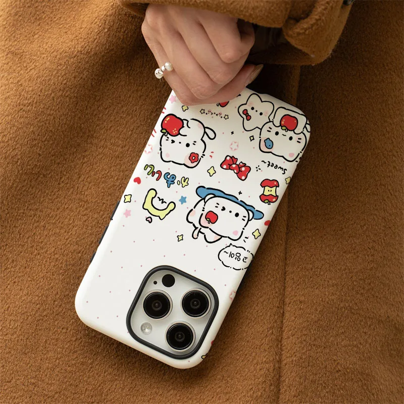 Matte Shockproof Bumper Phone Case with Funny Cat Design and 2-in-1 Film Protection