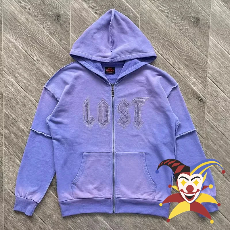 

Lost intricacy Lavender Zip Up Patchwork Hoodie Men Women Best Quality Purple Oversize Hooded