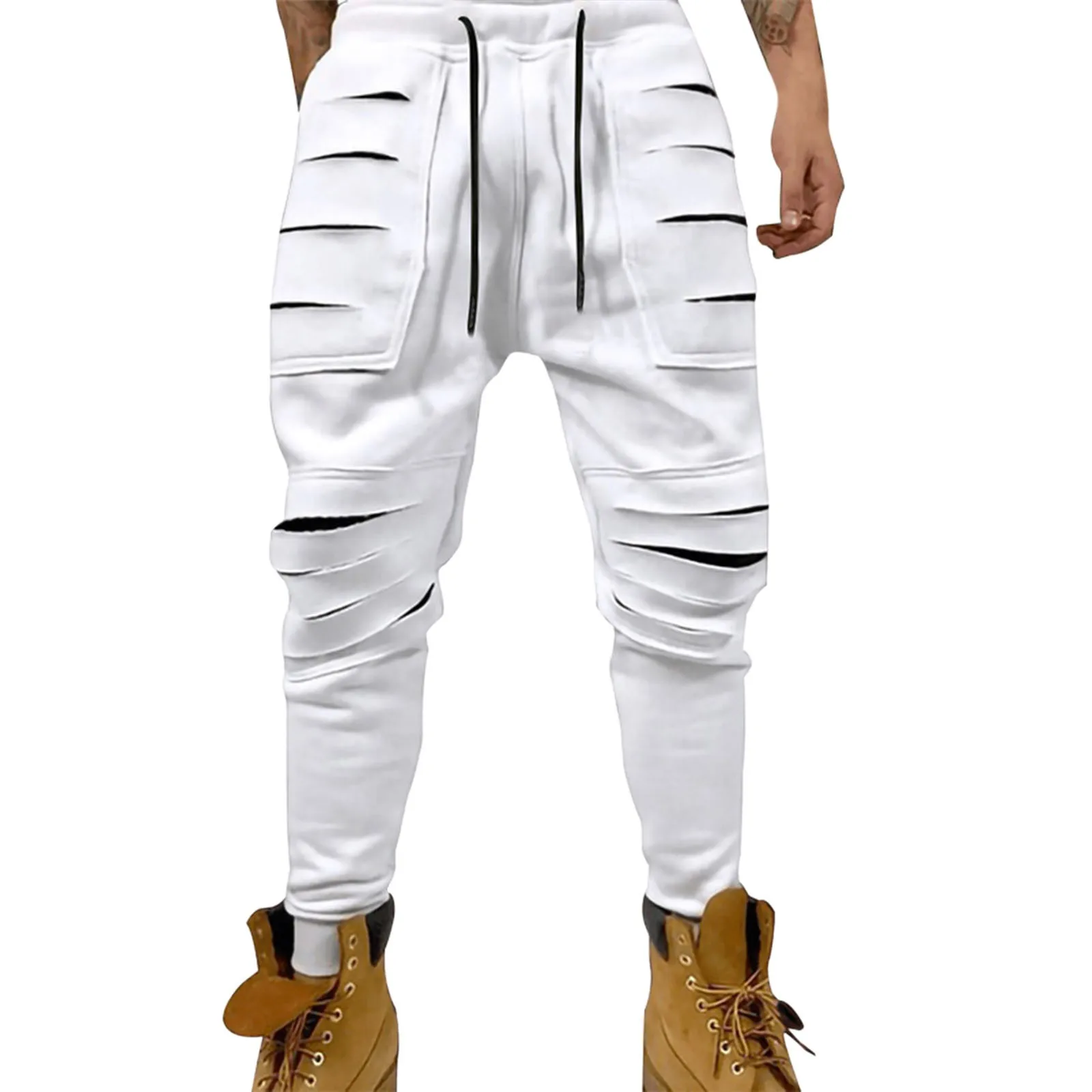 Men's Sports Tracksuit Pants Sweatpants Loose Ripped Trousers Casual Jogging Street Pants With Pockets Streetwear gym joggers for men Sweatpants