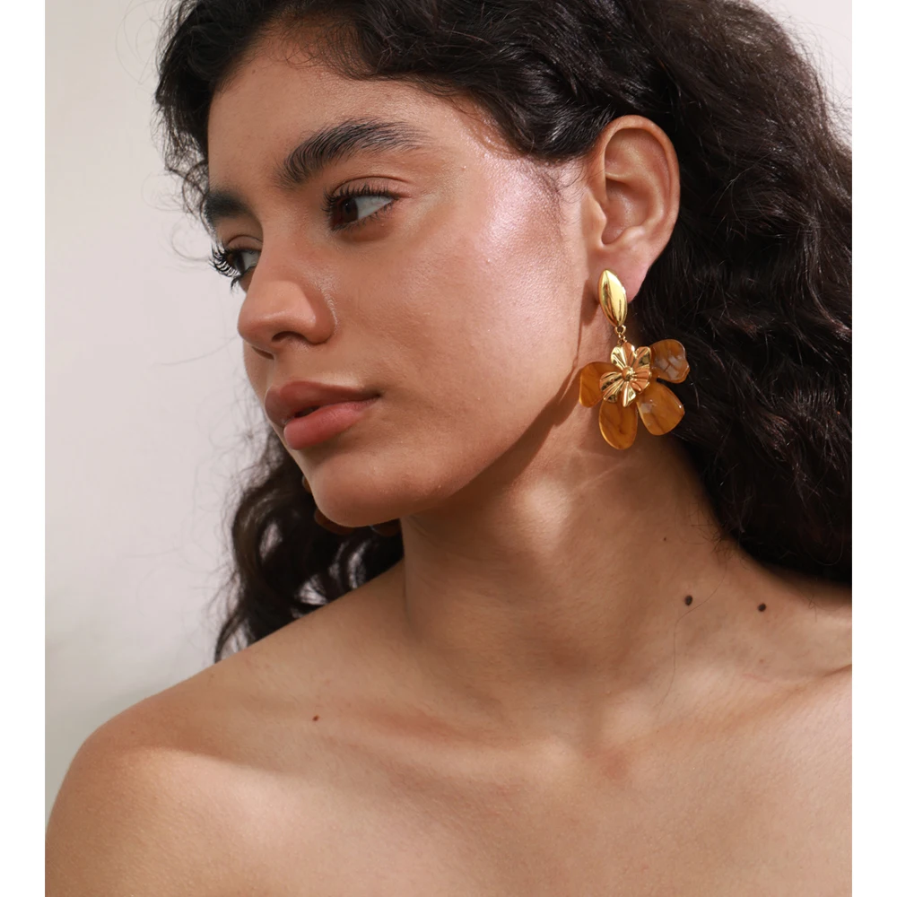 Yhpup Fashion Amber Resin Jewelry Stainless Steel trendy