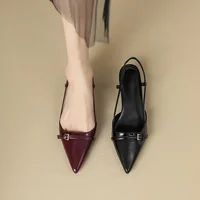 2025 New Summer Designer Banquet Pointed Patent Leather Mid-heeled High-heeled Sandals for Women Fashion Elegant Women Sandals 1