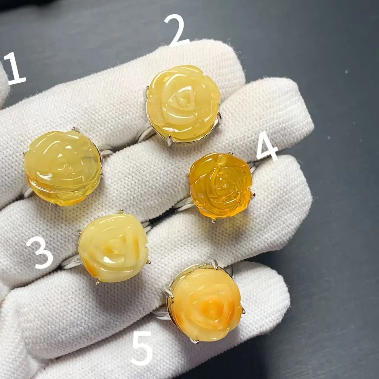 Natural Amber Ring Female Handmade Simple Three-Dimensional Accessories Gem Wholesale Jewelry Organic Gems