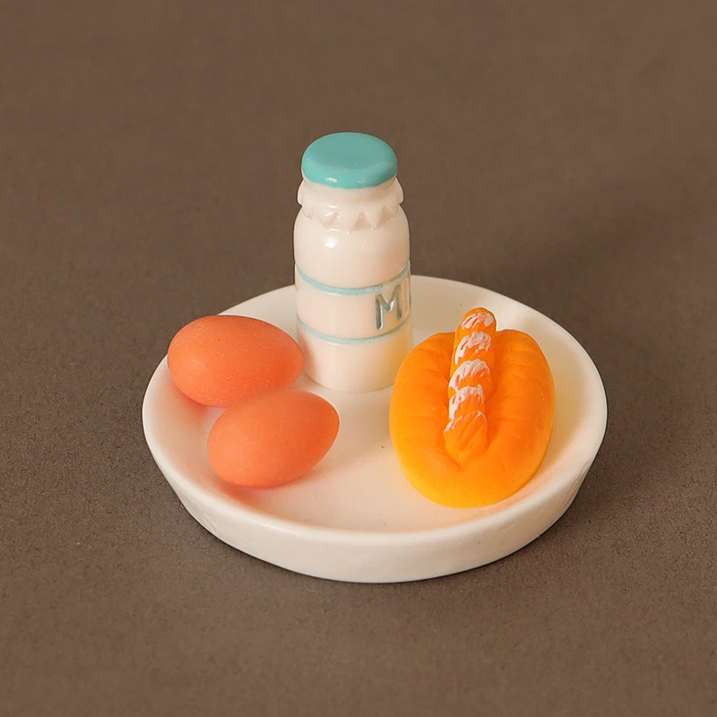

Mini Breakfast Food For Doll 1/12 Dollhouse Miniature Bread Egg Milk Set Simulation Food Model Toys DollHouse Play Kitchen Decor