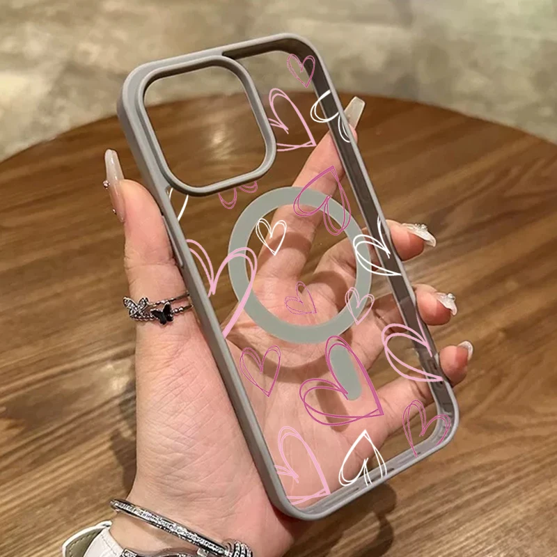 Gradient Heart Magnetic Protective Case - Pink, Purple & White Lines Design