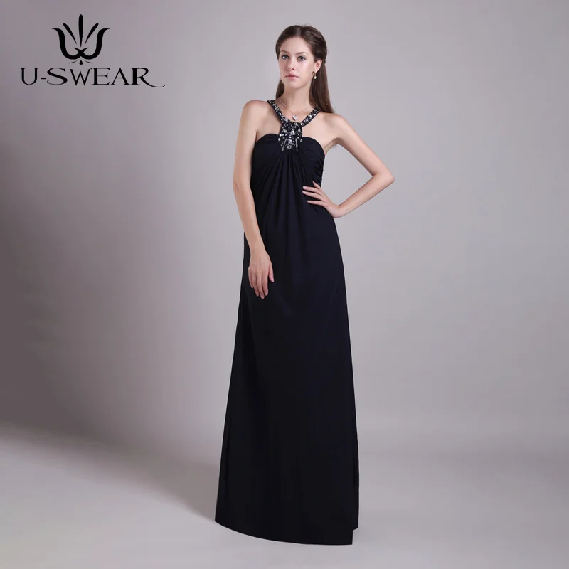 

Классические черные вечерние платья с открытой спиной, шифоновое женское прямое длинное вечернее платье с бисером, вечернее платье
