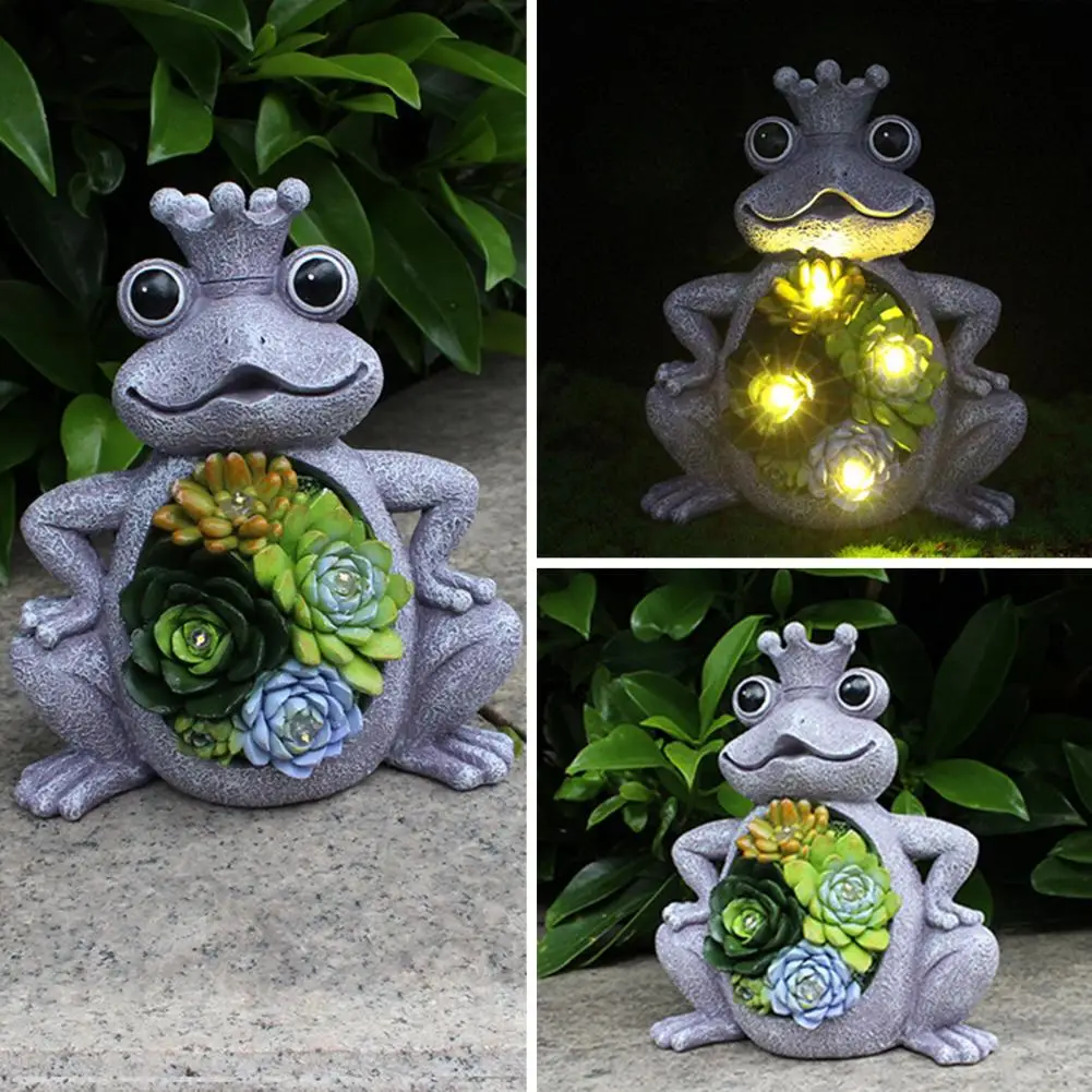

Outdoor Decoration Frog Ornament Solid Resin Frog Figurine Solar Frog Succulent Ornament Weather-resistant Night for Outdoor