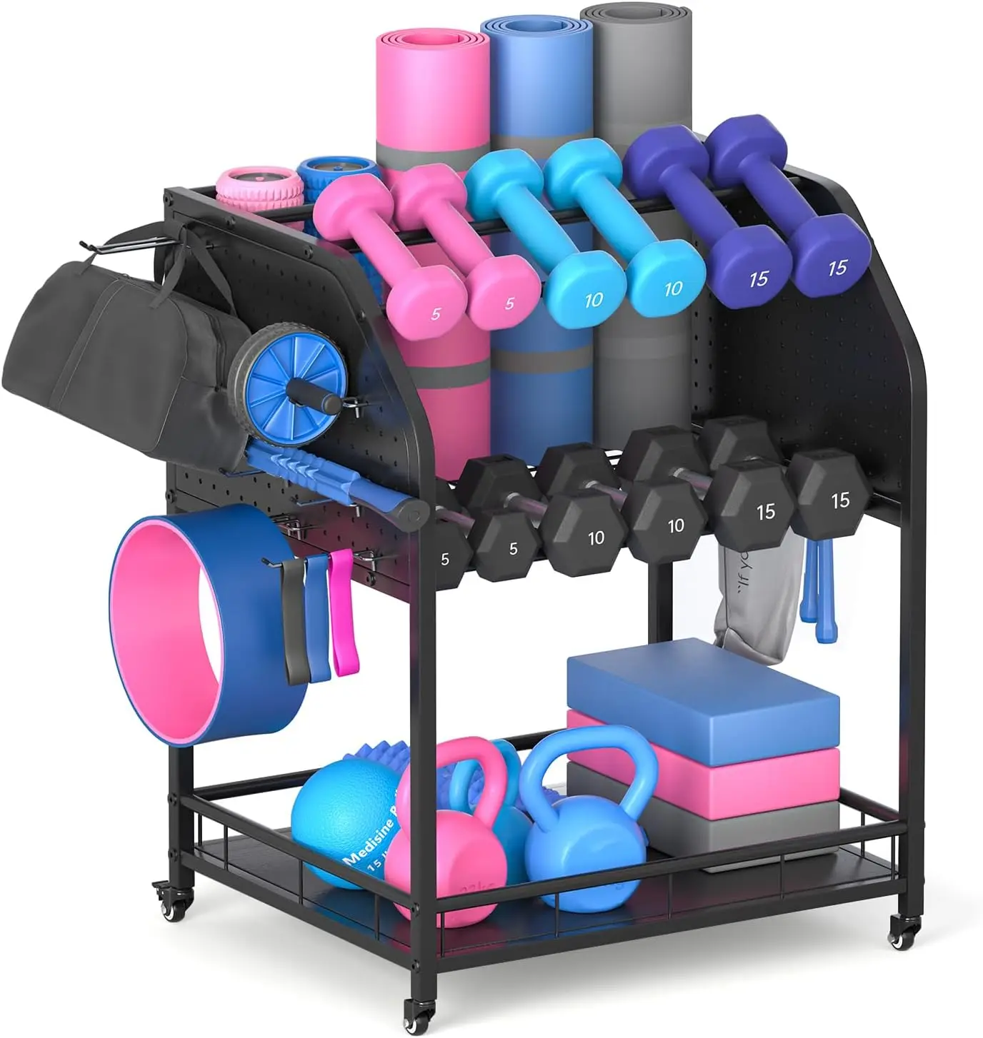 

Industree Dumbbell Rack, Home Gym Storage Rack Weight Stand, Gym Organization For Dumbbells Kettlebells Yoga Mat And Balls, Work