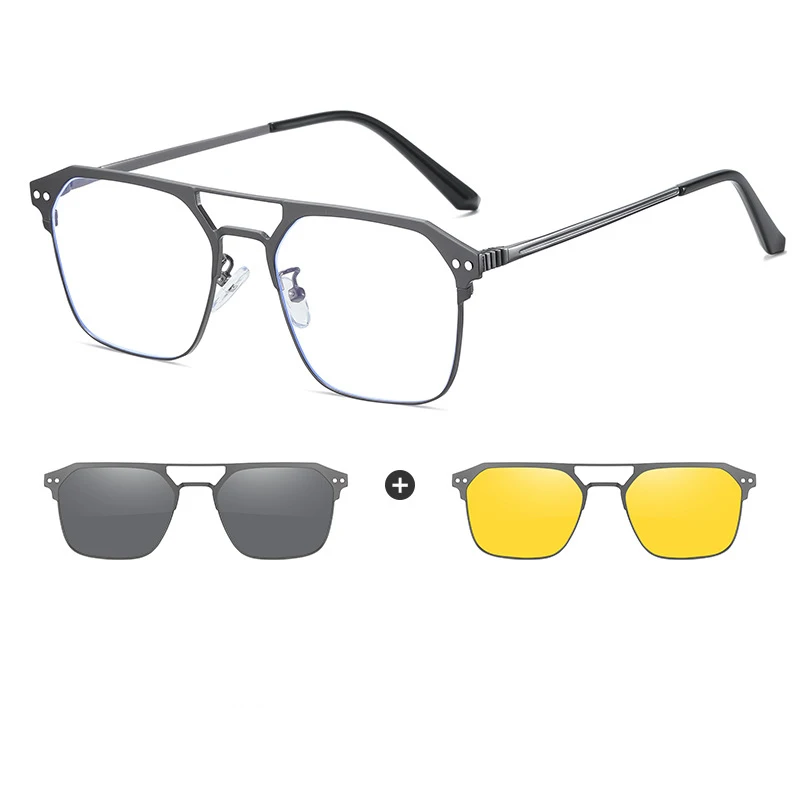 Magnet Clip Square Myopia Sunglasses Men Women 3 In 1 Clip On Polarized Sunglasses Metal Frames Prescription Computer Eyewear 5