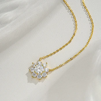 1Carat Sunflower Moissanite Pendant Necklace GRA Certified S925 Sterling Silver Plated Gold Neck Lace for Women Party Jewelry 2